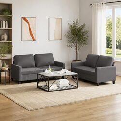 Welcoming 2 Piece Grey Faux Leather Sofa Set