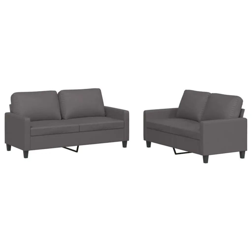 2 Piece Sofa Set Grey Faux Leather Living Room Furniture