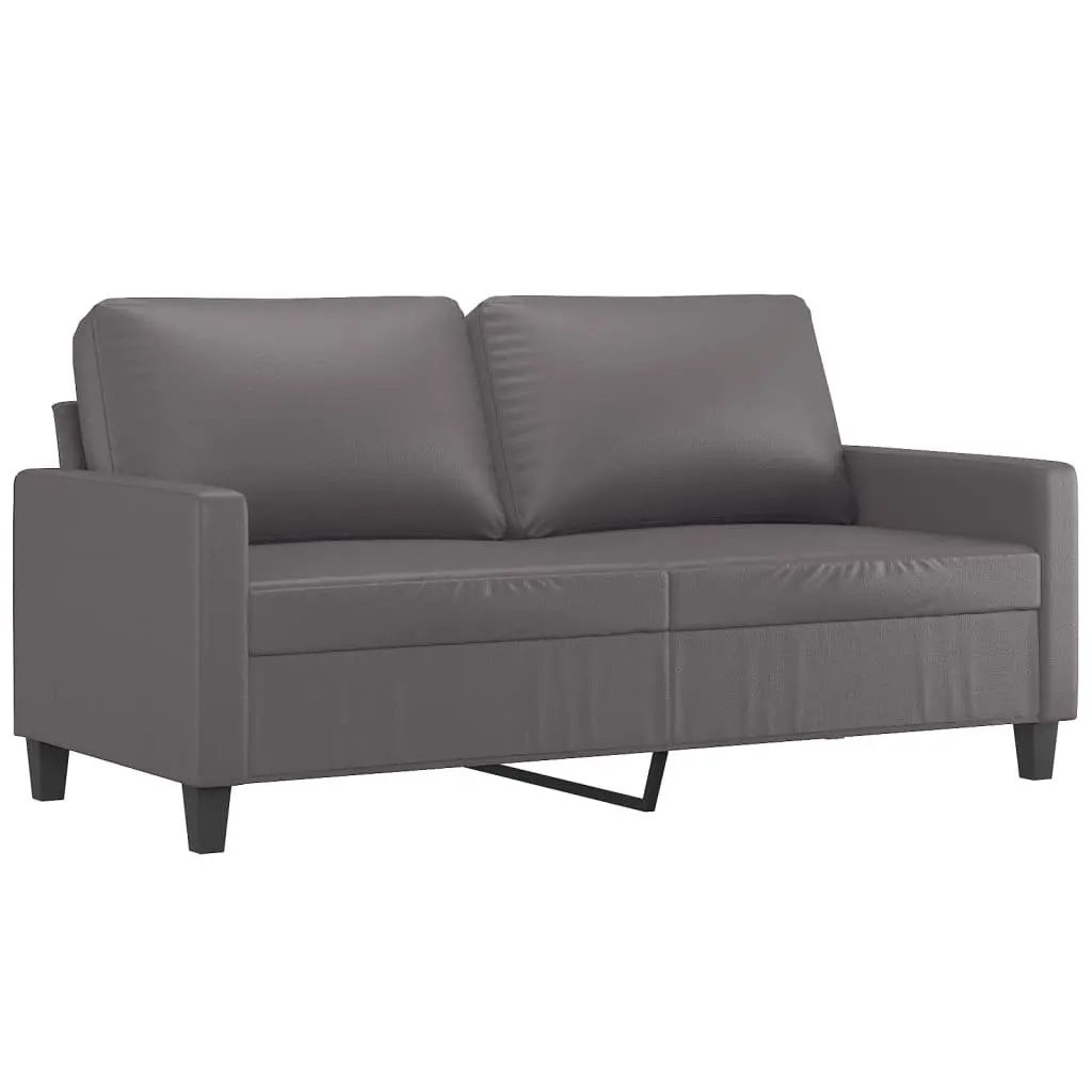 2 Piece Sofa Set Grey Faux Leather Living Room Furniture