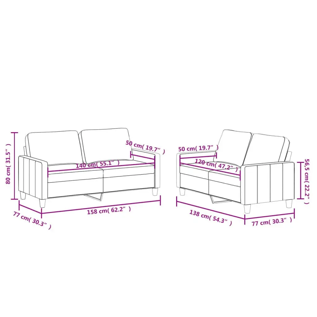 2 Piece Sofa Set Grey Faux Leather Living Room Furniture