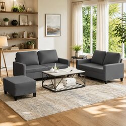 Welcome Home This 3 Piece Grey Sofa Set with Footstool