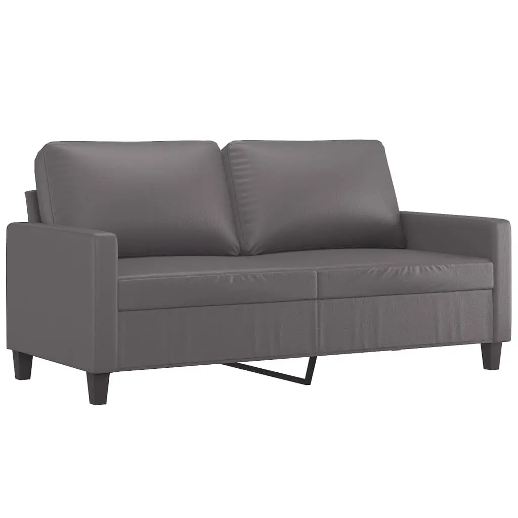 3 Piece Grey Sofa Set Faux Leather Compact Living Room Furniture