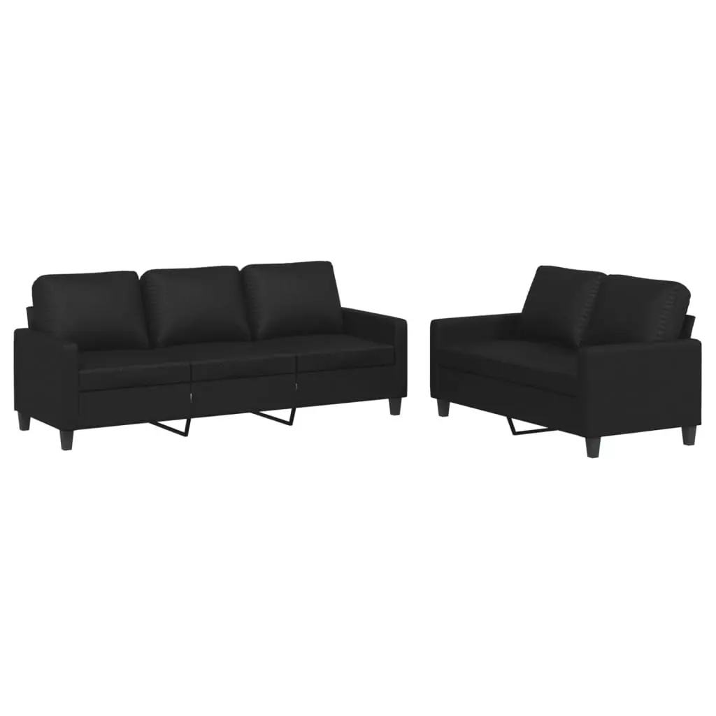 Black Faux Leather 2 Piece Sofa Set