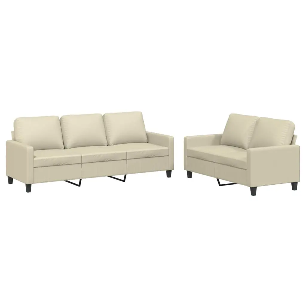 2 Piece Sofa Set Cream Faux Leather Modern Living Room Furniture
