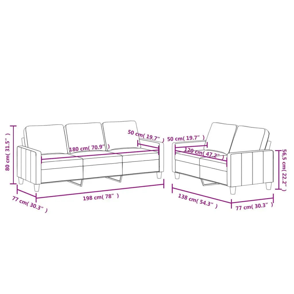 2 Piece Sofa Set Cream Faux Leather Modern Living Room Furniture
