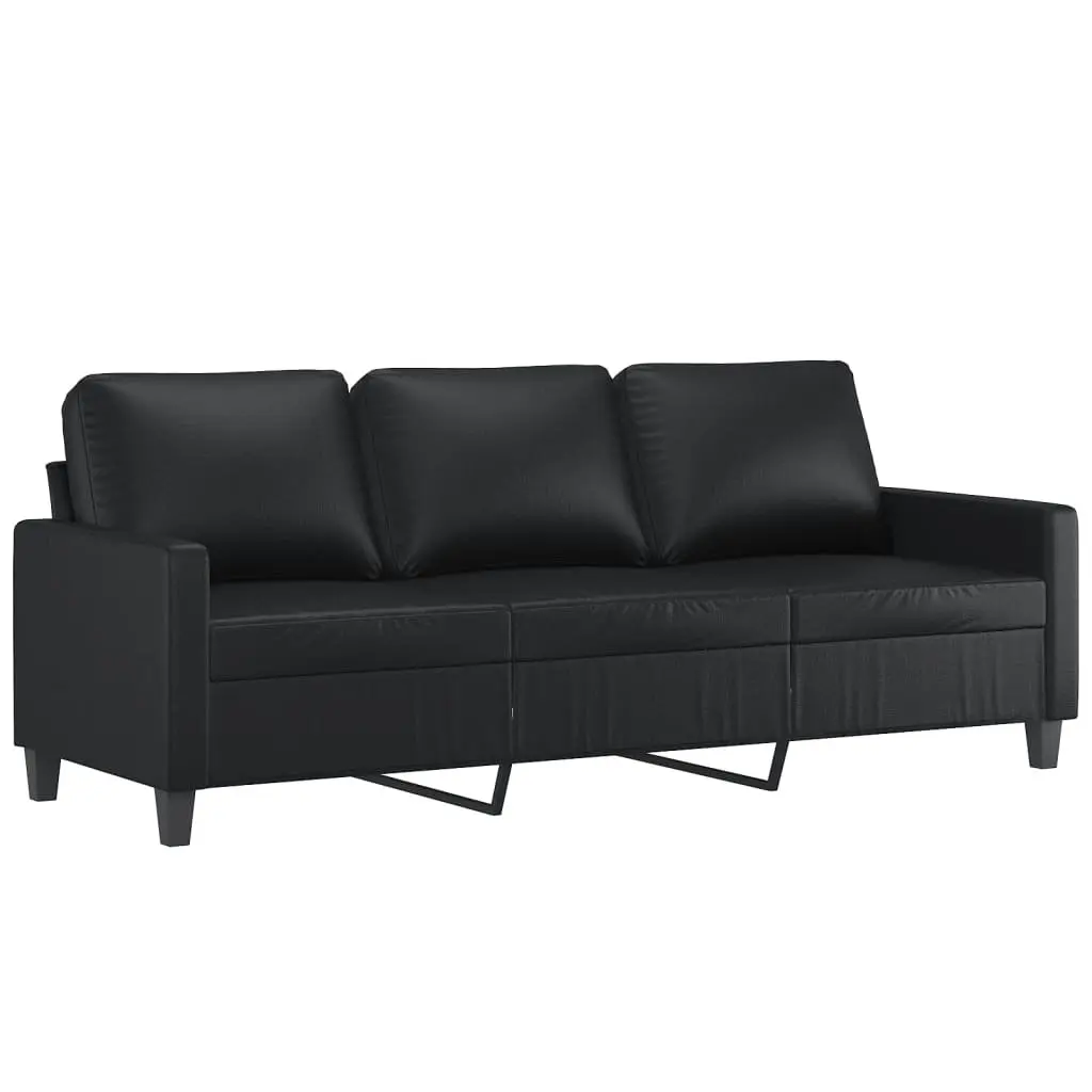 3 Piece Sofa Set Black Faux Leather with Footstool