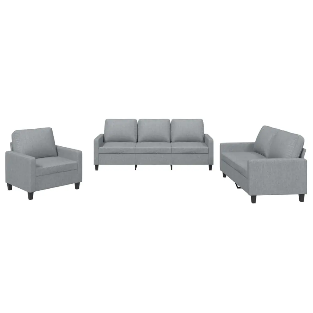 3 Piece Sofa Set Grey Fabric Modern Living Room Furniture Couch with Cushions