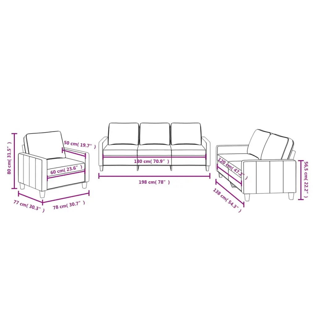 3 Piece Sofa Set Grey Fabric Modern Living Room Furniture Couch with Cushions