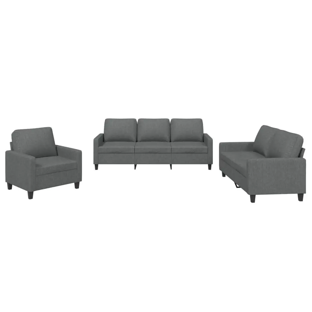 3 Piece Sofa Set Grey Fabric Living Room Furniture Lounge Seating with Cushions