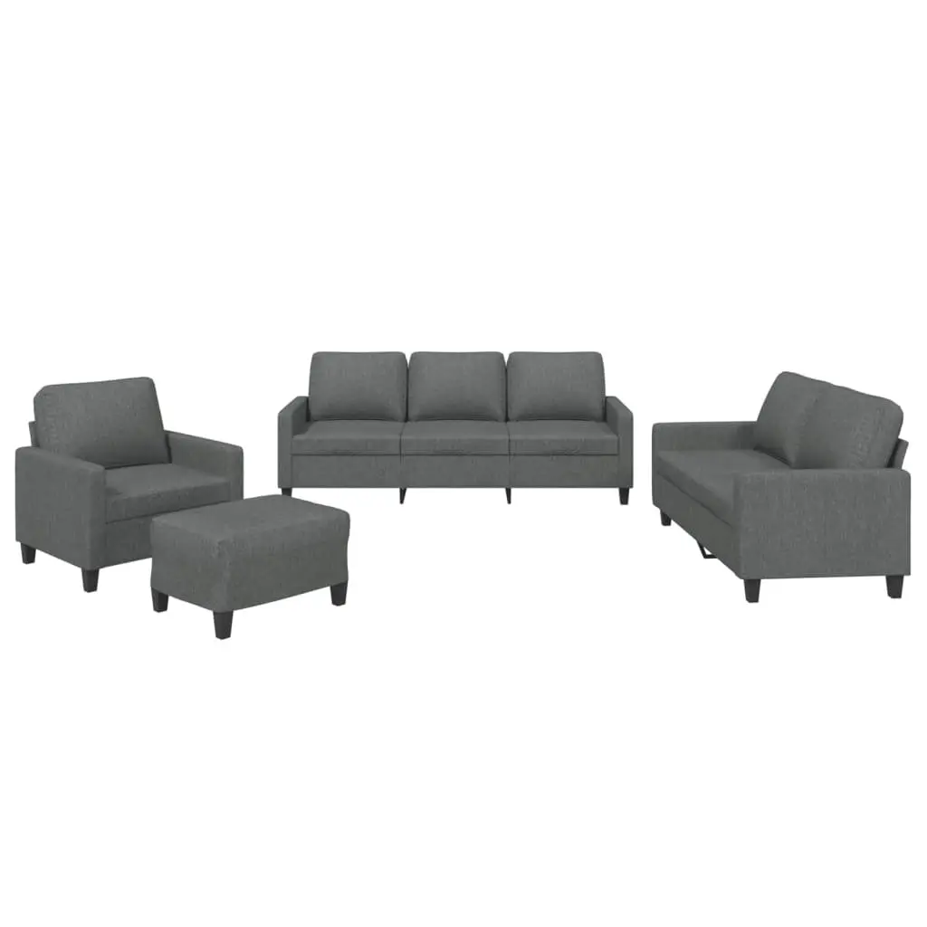 4 Piece Sofa Set with Footstool Grey Fabric Lounge Suite Living Room Furniture
