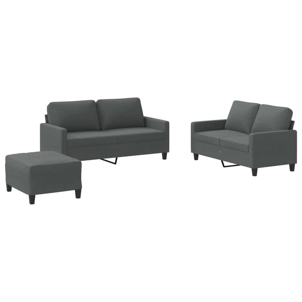 3 Piece Grey Fabric Sofa Set Durable Fabric Compact Size