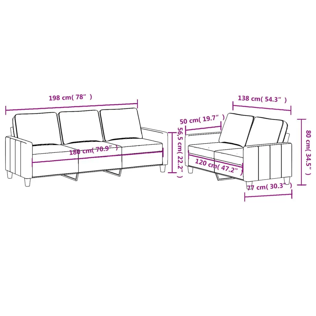 2 Piece Grey Fabric Sofa Set