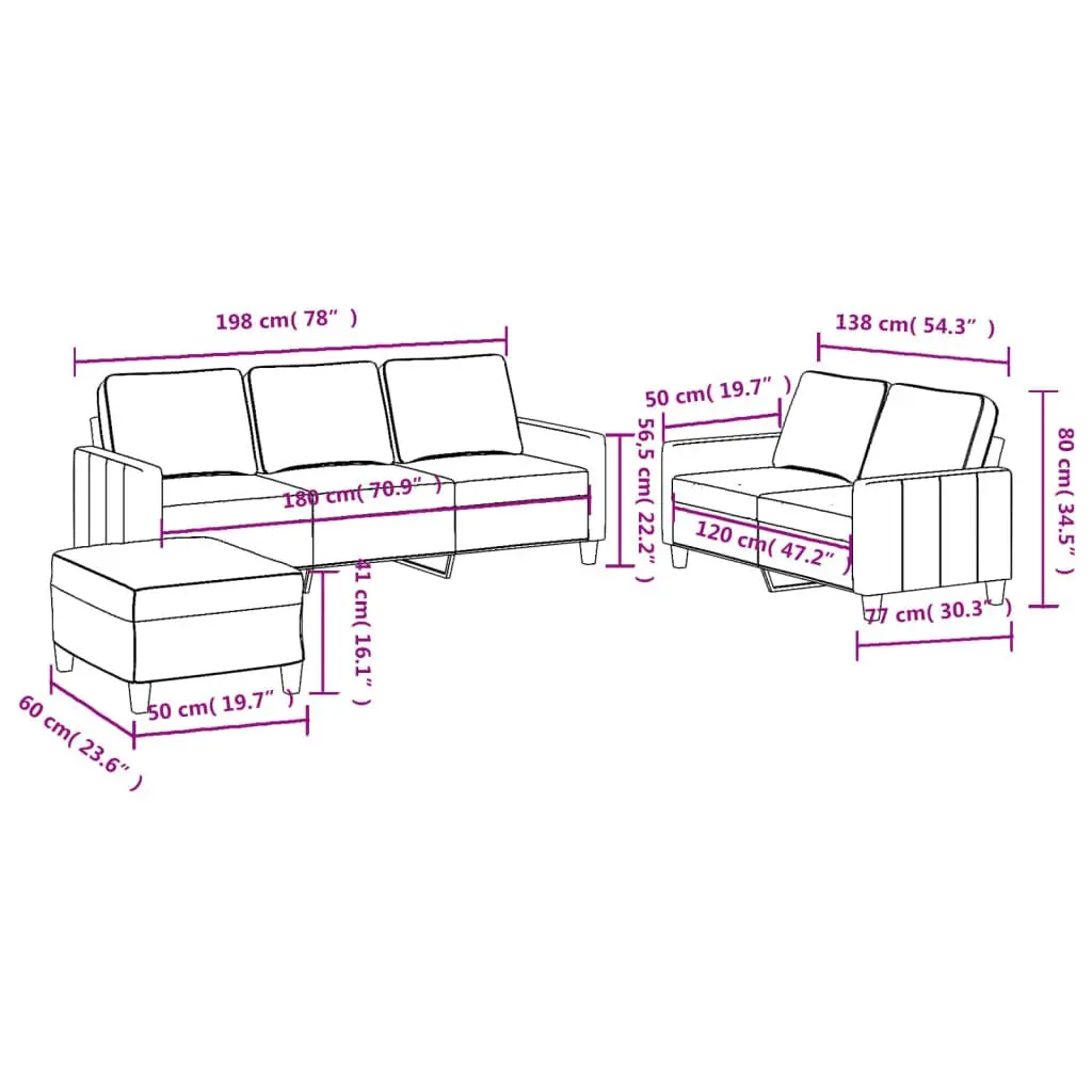 3 Piece Sofa Set Grey Fabric Lounge Suite Compact Size