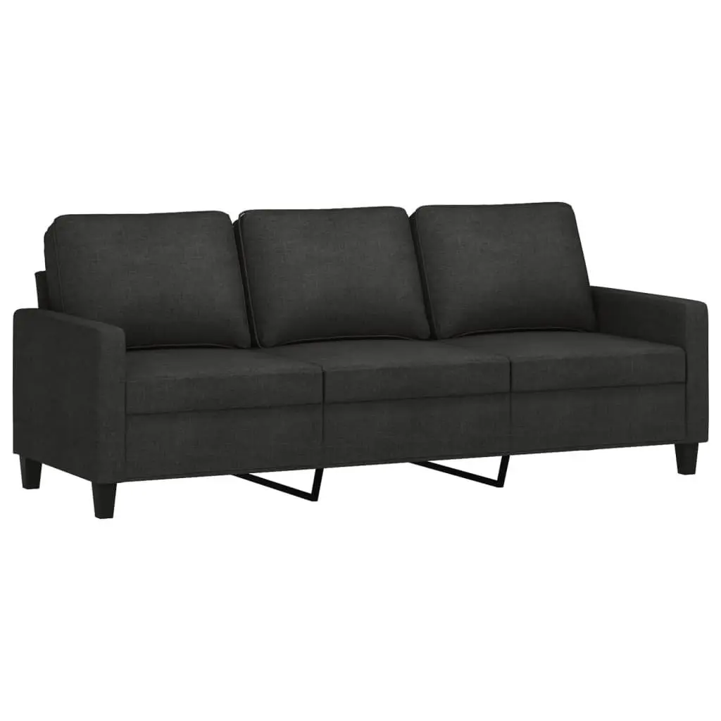 Black Fabric Lounge Couch Set 3 Piece with Footstool and Cushions