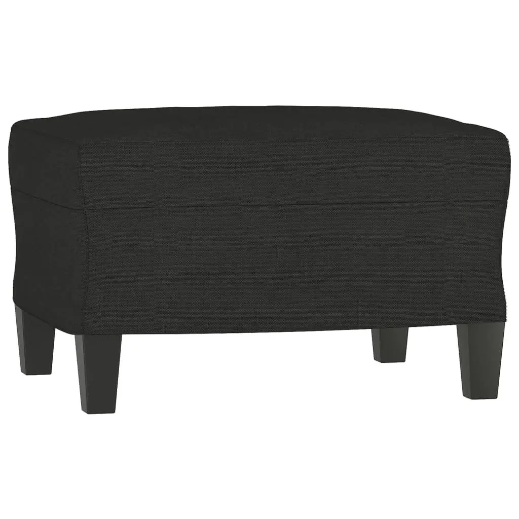 Black Fabric Lounge Couch Set 3 Piece with Footstool and Cushions