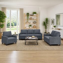 Your Cozy Corner: 3 Piece Grey Velvet Sofa Set