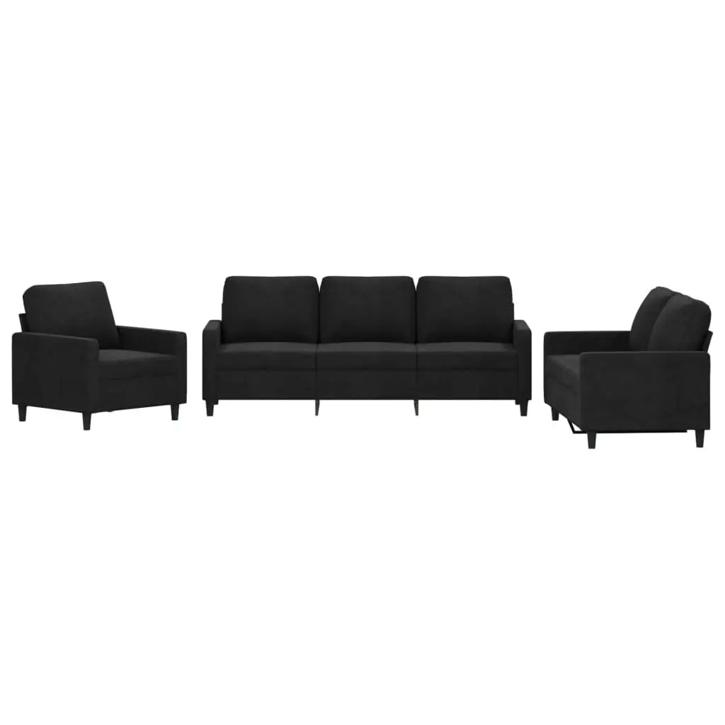 3 Piece Sofa Set Black Velvet Lounge Suite Cushions Living Room Furniture