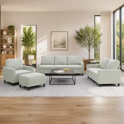 Friendly 4 Piece Grey Velvet Sofa Set with Footstool