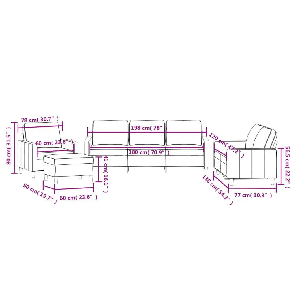 4 Piece Sofa Set with Footstool Grey Velvet Lounge Suite Living Room Furniture