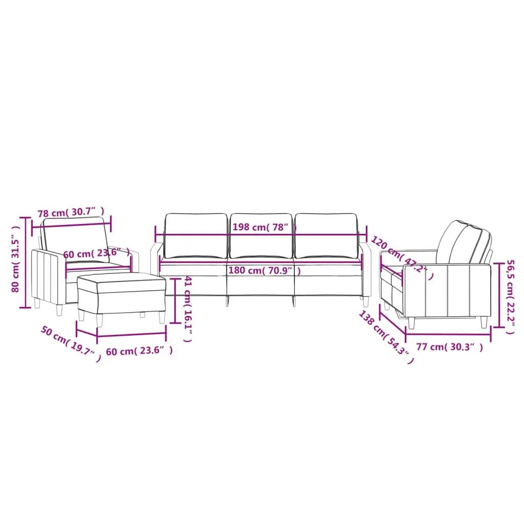 Grey Velvet Sofa Set with Footstool