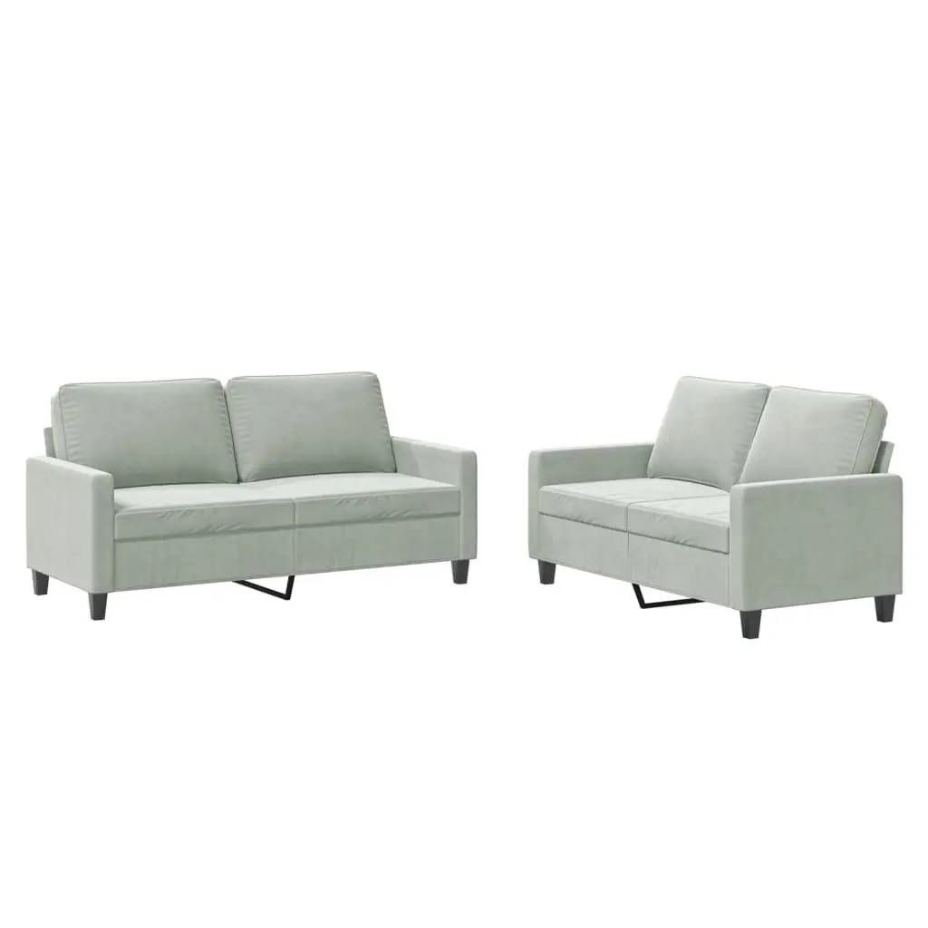 Sofa Set Grey Velvet Cushioned 2 Piece