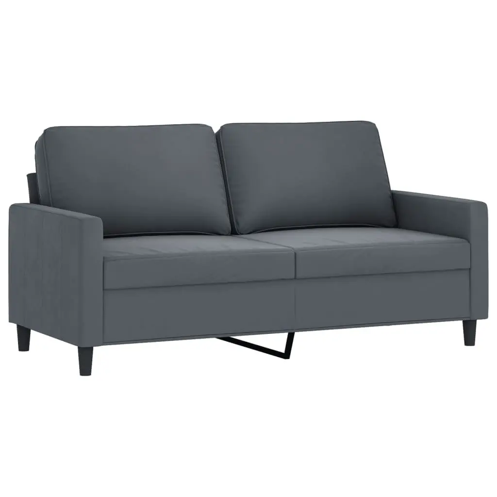 2 Piece Sofa Set Grey Velvet Padded Seat Armrests