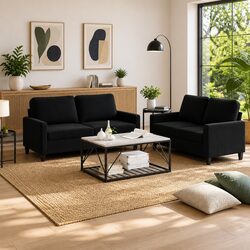 Friendly Black Velvet Lounge Suite: 2-Piece Set
