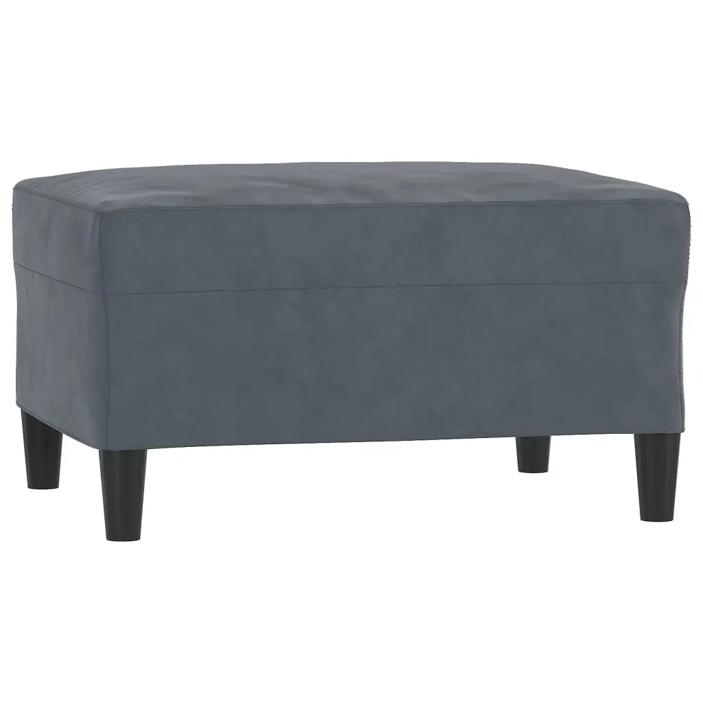 3 Piece Grey Velvet Sofa Set with Footstool