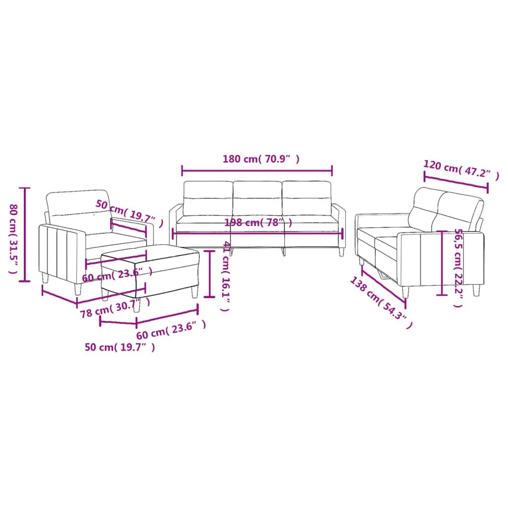 4 Piece Grey Sofa Set