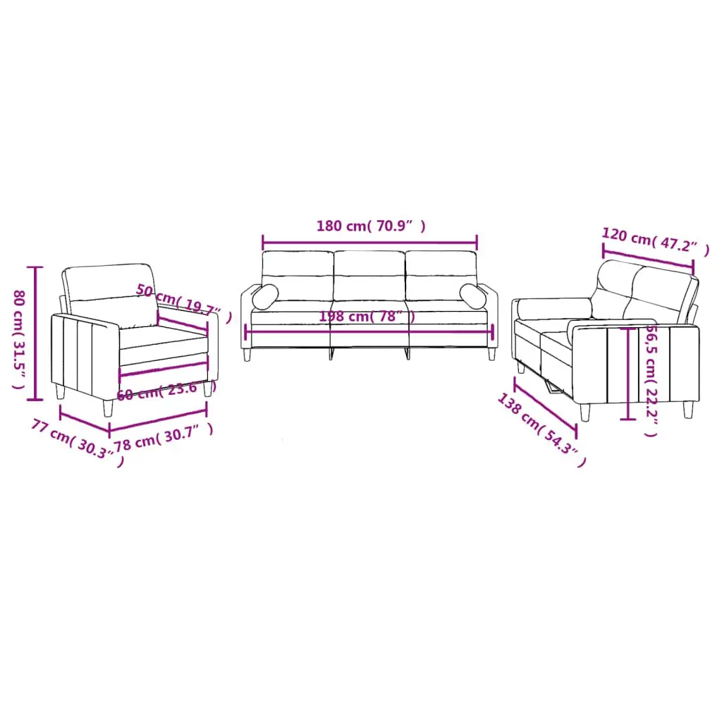Grey Fabric Lounge Suite 3 Piece Sofa Set with Roll Pillows