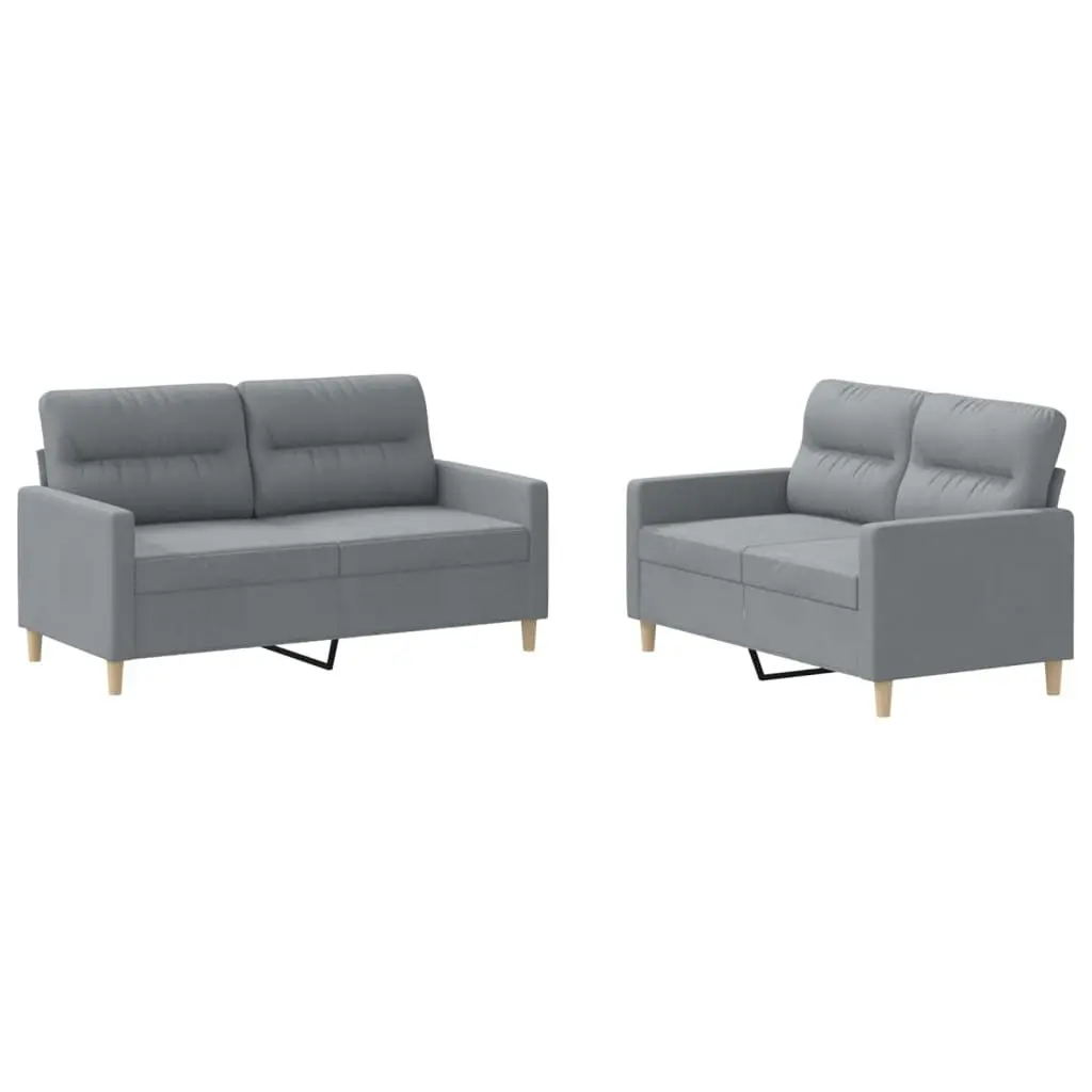 2 Piece Grey Fabric Sofa Set with Cushions Comfortable Living Room Furniture