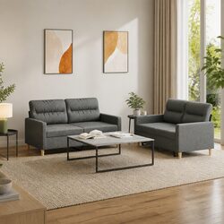 2 Piece Sofa Set with Cushions Grey Fabric Lounge Suite Comfortable Seating