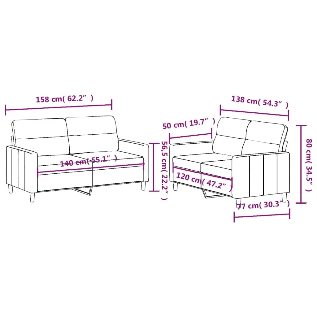 2 Piece Sofa Set Black Fabric Cushioned Seats