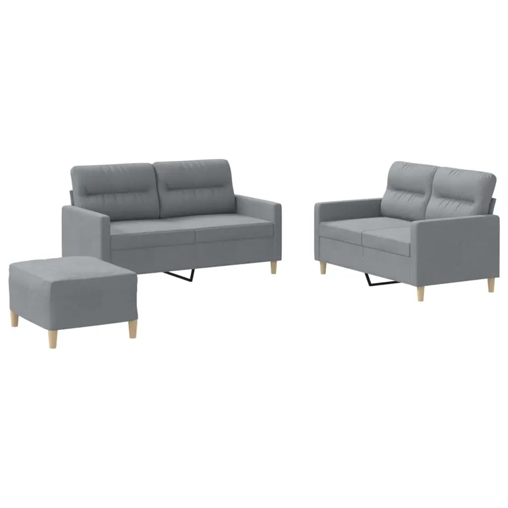 3 Piece Sofa Set Grey Fabric Compact Living Room Furniture