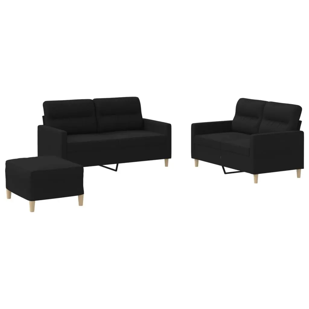 3 Piece Black Fabric Sofa Set
