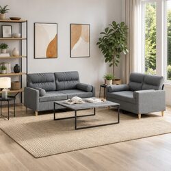 2 Piece Sofa Set Grey Fabric Lounge Couch Living Room Furniture with Pillows