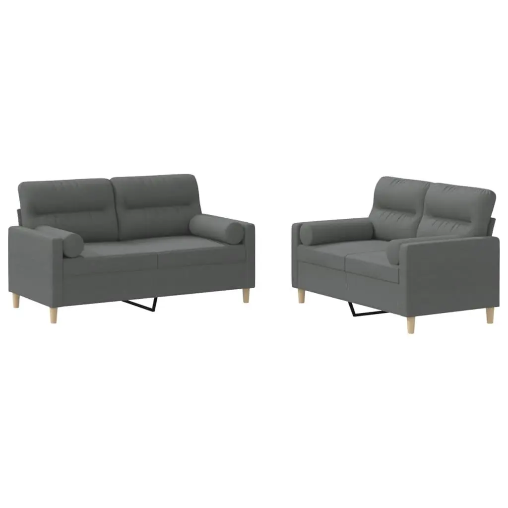 2 Piece Sofa Set Grey Fabric Lounge Couch