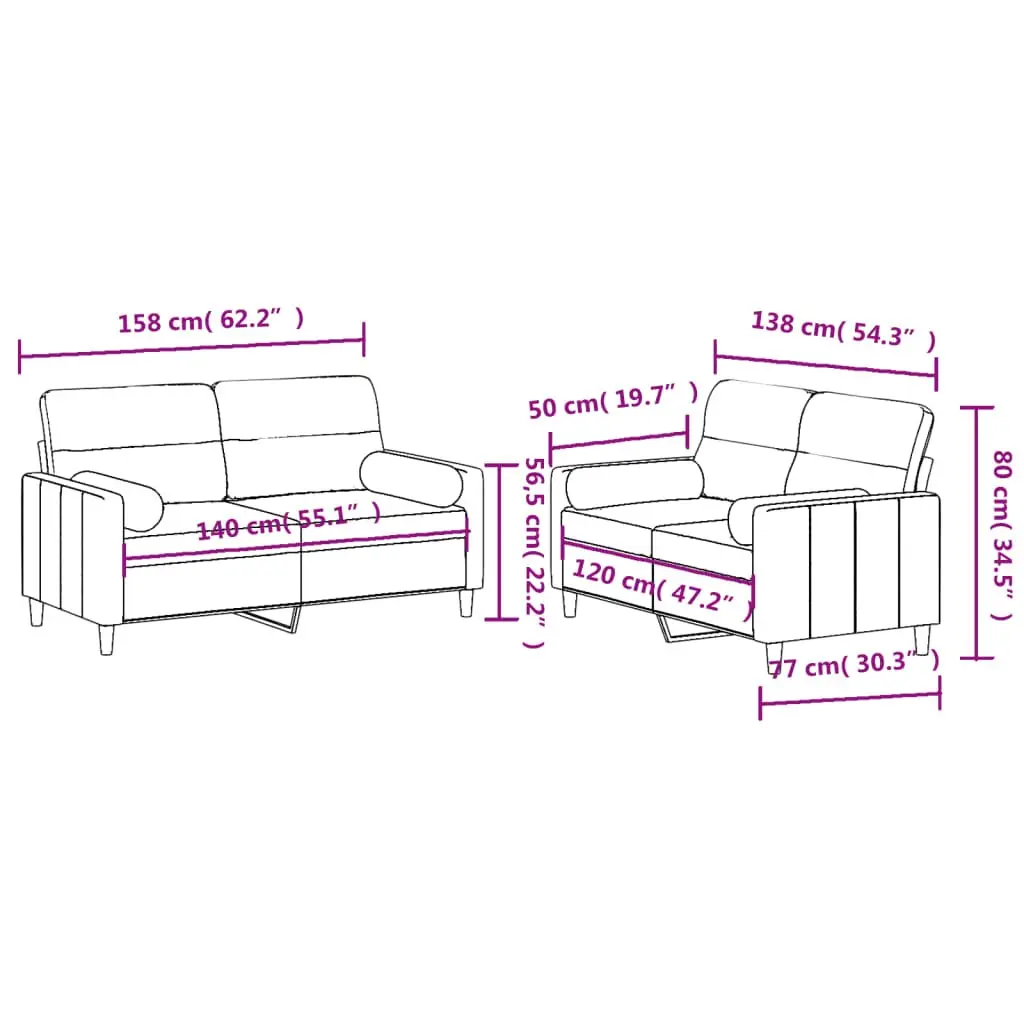 2 Piece Sofa Set Grey Fabric Lounge Couch