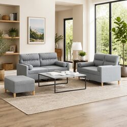 Your New Favorite Sofa Set – 3 Piece Grey Fabric Set