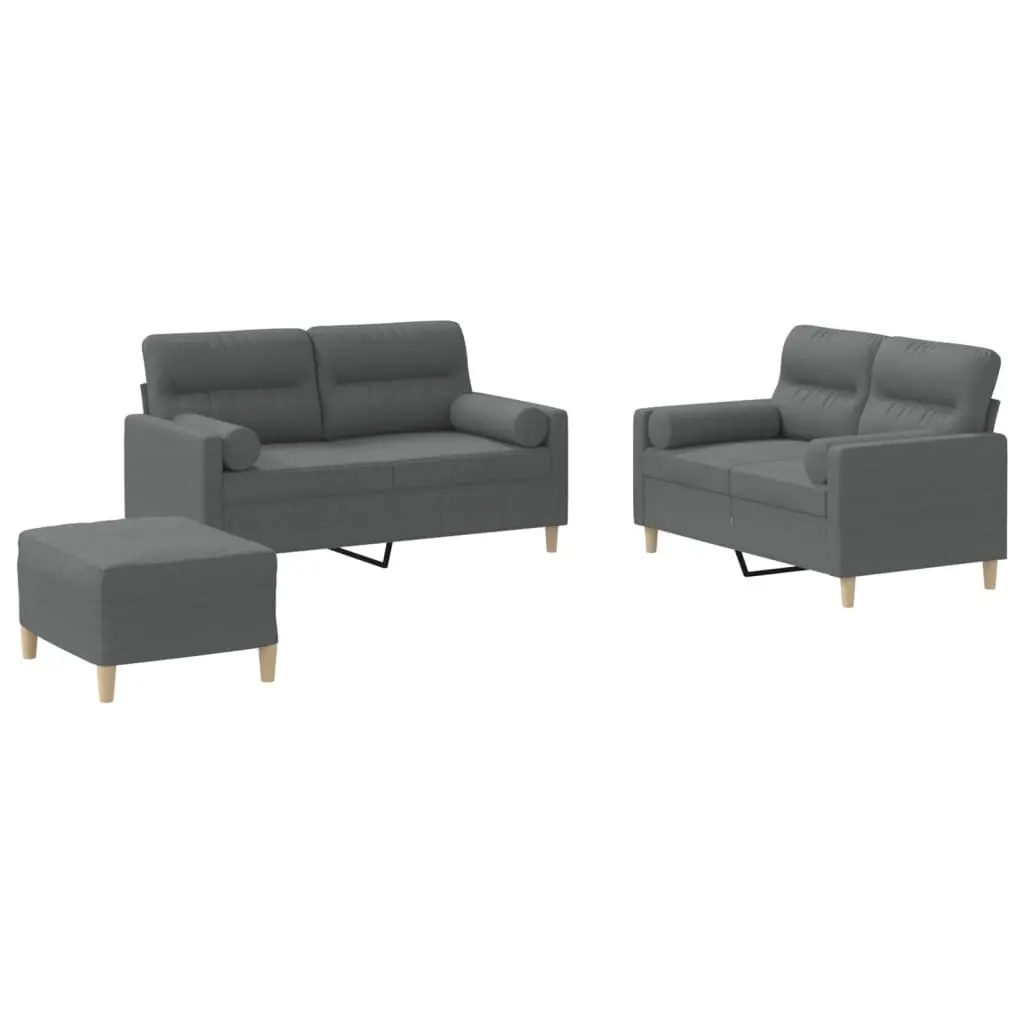 Grey Fabric Sofa Set 3 Piece Lounge Couch with Pillows and Footstool for Living Space