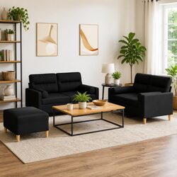 Find Comfort with Our Black Fabric 3 Piece Sofa Set