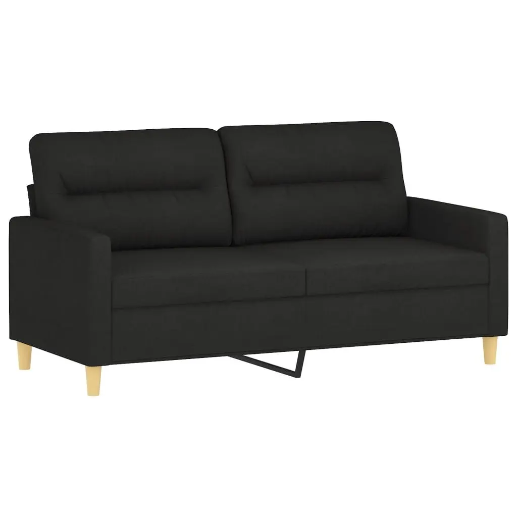 Black Fabric 3 Piece Sofa Set with Footstool and Pillows for Living Room or Bedroom
