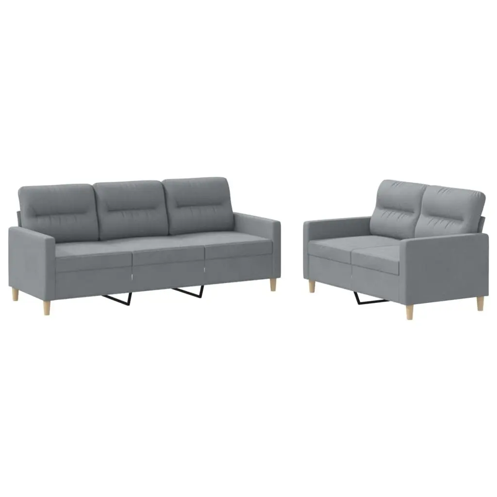2 Piece Sofa Set Grey Fabric Cushions Living Room Seating Lounge Couch Suite