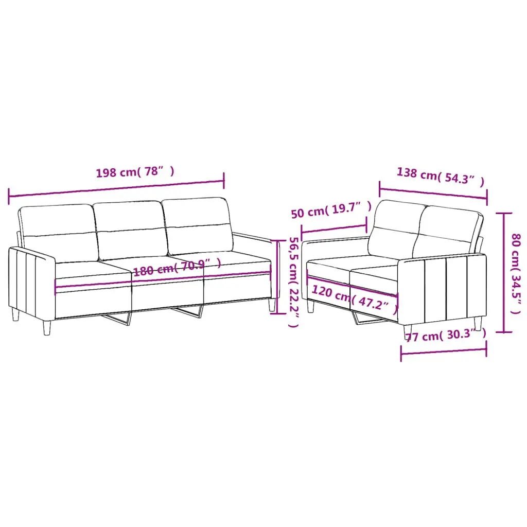 2 Piece Sofa Set Grey Fabric Cushions Living Room Seating Lounge Couch Suite