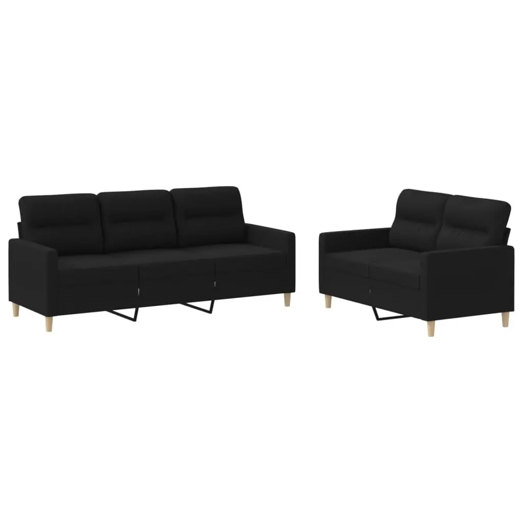 Black Fabric 2 Piece Sofa Set with Cushions