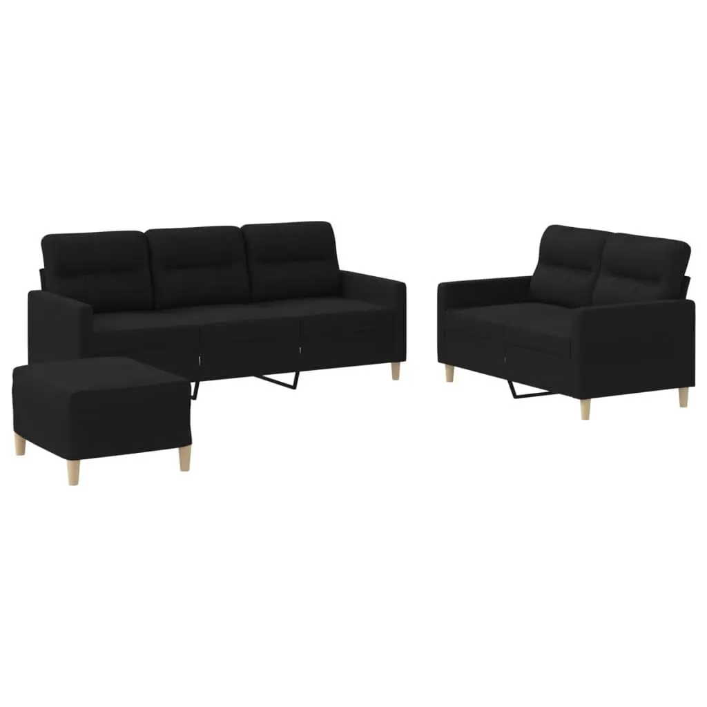 3 Piece Black Fabric Sofa Set