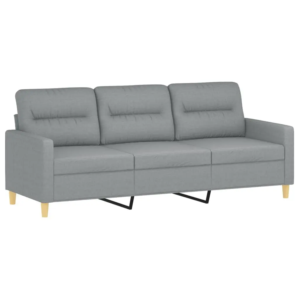 3 Piece Sofa Set Grey Fabric Couch with Pillows Footstool Living Room Furniture