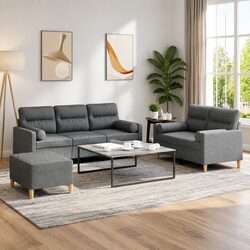 Friendly 3 Piece Sofa Set with Footstool & Cushions in Grey
