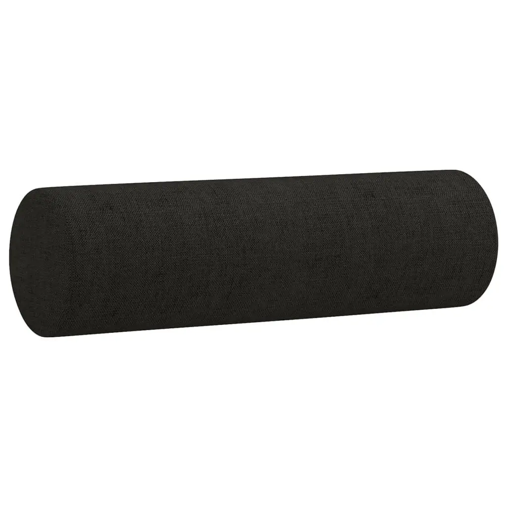 3 Piece Sofa Set with Roll Pillows Footstool Black Fabric Lounge Suite