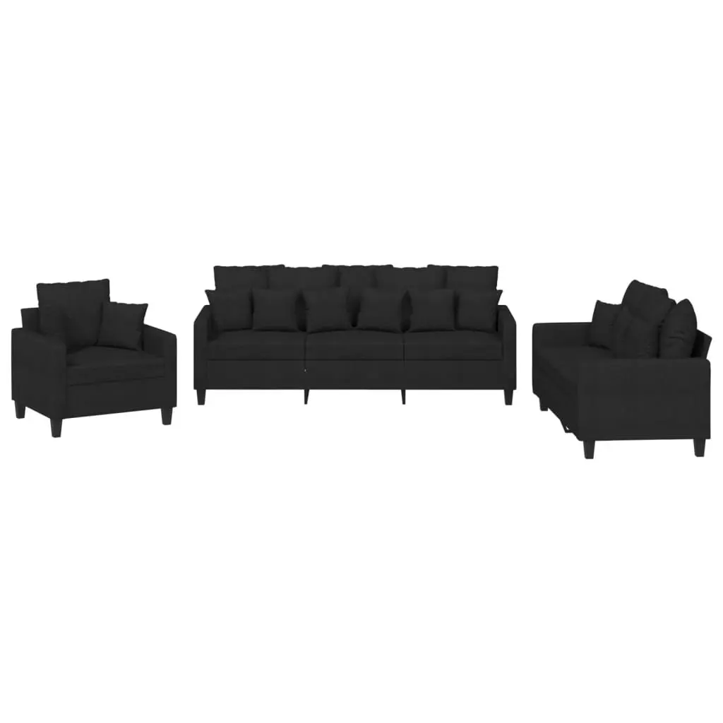 3 Piece Sofa Set Black Fabric Lounge Suite